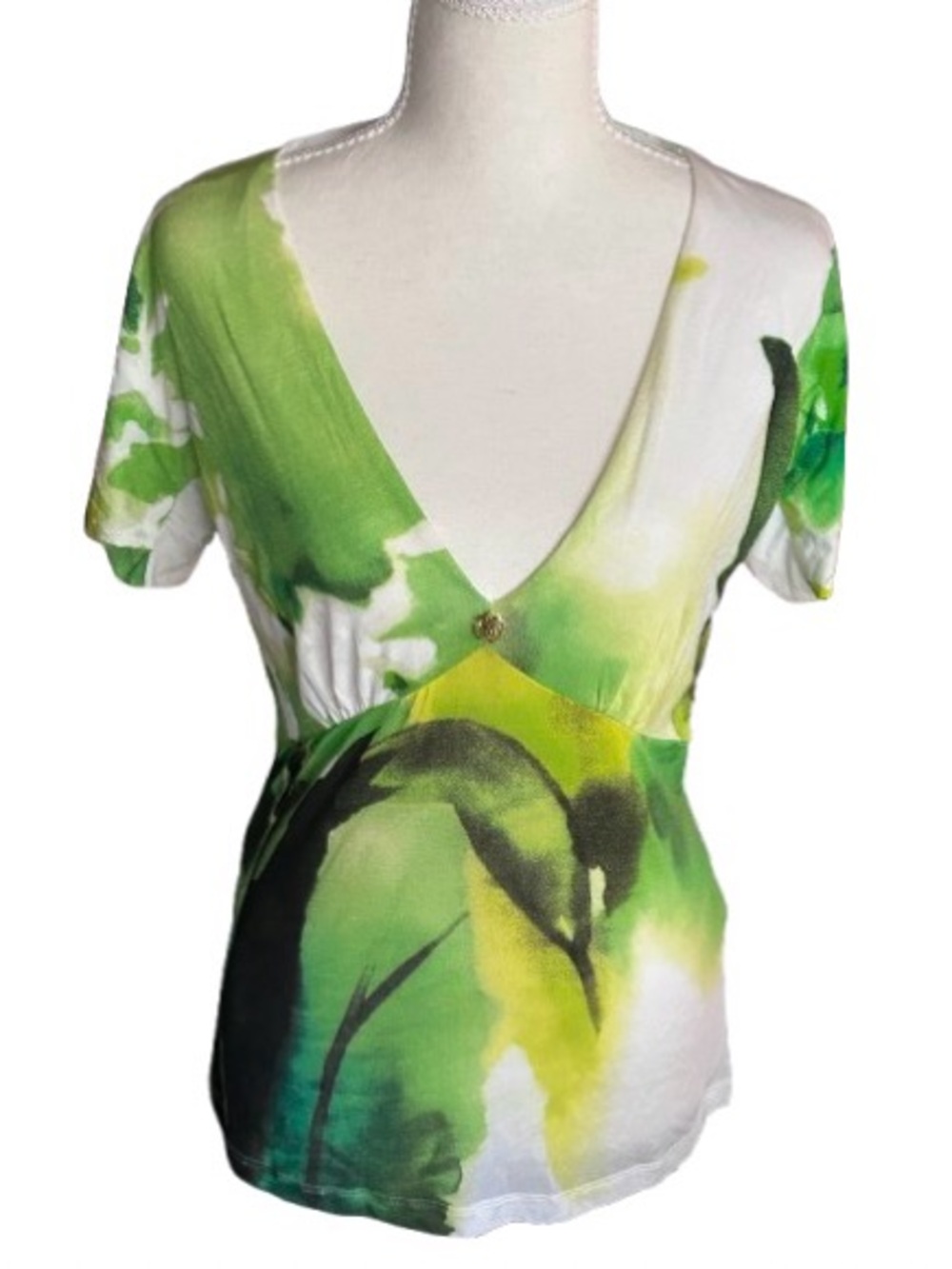 Roberto Cavalli Vintage 44 Medium Y2K Tee Shirt Blouse Top Designer Bright Green